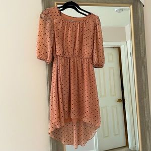 Peach polka dot high low dress